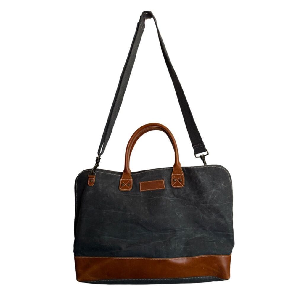 Canvas and Leather Large Rustic Distressed Style Charcoal Gray Tote